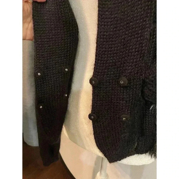 Nina Ricci Faux Fur Jacket Black Sweater Mohair Silk Y2k 90s Mob Wife Cardigan - Picture 3 of 11